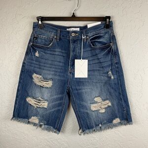 NWT KanCan Blue Distressed Jean Shorts Raw Hem Vintage 90s Style Sz Lg